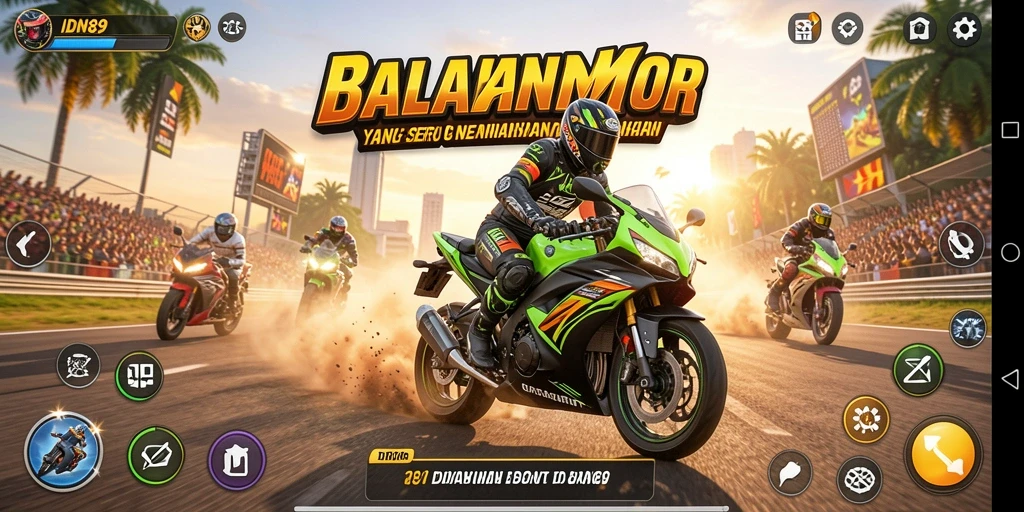 Tampilan gameplay balapan motor yang mendebarkan di IDN89.
